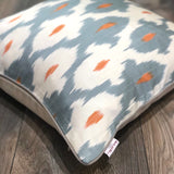 Spring Blue Silk Ikat Cushion with piping