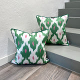 Spring Green Silk Ikat Cushions
