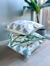 Spring Blue, Green and Silver Color Silk Ikat Cushion
