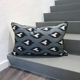 Silk Ikat Pillow Silver Fox with Handloomed Fabric