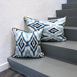 Beautiful Silk Ikat Cushion Blue Diamond