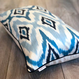 Silk Ikat Cushion Blue Diamond with Piping
