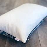 Linen backside of Silk Ikat Cushion Blue Diamond