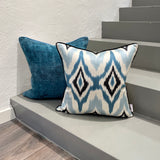 Geometric patterned Silk Ikat Cushion Blue Diamond