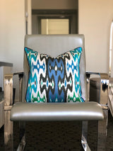 Branded Silk Ikat Cushion Azure