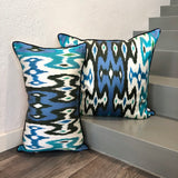 Designer Silk Ikat Cushion Azure