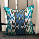 Multicolor Silk Ikat Cushion Azure