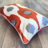 Silk Ikat Pillow Birds with piping