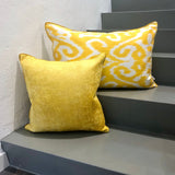Silk Ikat Pillow Sunshine with Silk and Velvet Fabric