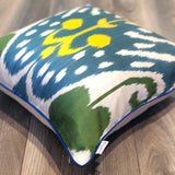 Silk Ikat Cushion Anchor with Blue piping