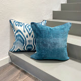 Ogee pattern Silk Ikat Cushion Raindrops