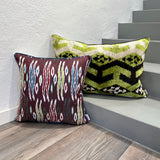 Velcet and Silk Pattern Ikat Cushion Rich Soil