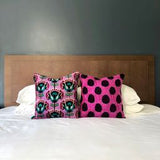 Geometric patterned Velvet Ikat Cushion Dots Purple