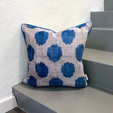 Velvet Ikat Cushion Dots Blue
