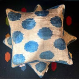 Blue Dots Velvet Ikat Cushion