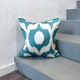 Luxurious Silk Ikat Cushion Ogee Turquoise