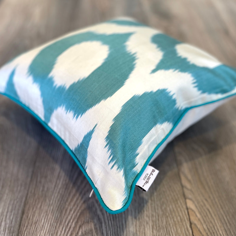  Decorative  Silk Ikat Cushion Ogee Turquoise for Modern Sofa Sets  