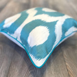 Colorful Silk Ikat Cushion Ogee Turquoise