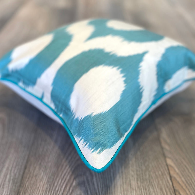 Colorful Silk Ikat Cushion Ogee Turquoise 