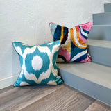 Eye Catchy Designs  Silk Ikat Cushion Ogee Turquoise