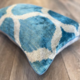 Velvet Ikat Cushion Blue Balance side angle