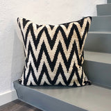 Velvet Ikat Cushion Zigzag Black front