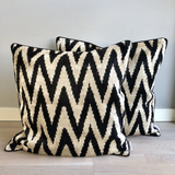 Velvet Ikat Cushion Zigzag Black one on one