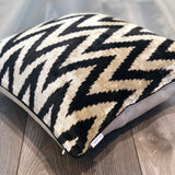 Velvet Ikat Cushion Zigzag Black