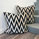 Velvet Ikat Cushion Zigzag Black double