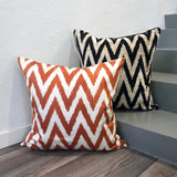 Velvet Ikat Cushion Zigzag Black with zig zag brown