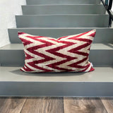 Velvet Ikat Pillow Zigzag Red on stairs