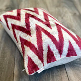 Velvet Ikat Pillow Zigzag Red