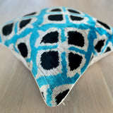 Velvet Ikat Cushion Flowers Turquoise