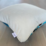 Velvet Ikat Cushion Flowers Turquoise backside