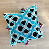 Velvet Ikat Cushion Flowers Turquoise on another variant