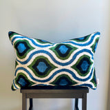 Velvet Ikat Pillow Aquamarine double-sided front