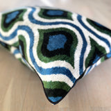 Velvet Ikat Pillow Aquamarine double-sided close view