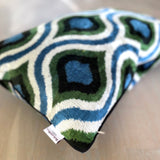 Velvet Ikat Pillow Aquamarine double-side side angle