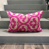 Velvet Ikat Pillow Pink Paradise on stairs