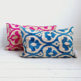 Velvet Ikat Pillow Pink Paradise with blue paradise