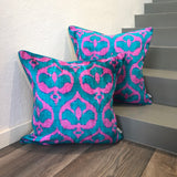 Velvet Ikat Cushion Caribbean.