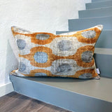 Velvet Ikat Pillow Birds Pale front.