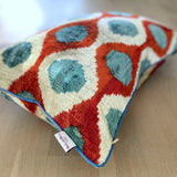 Velvet Ikat Pillow Aquamarine close angle