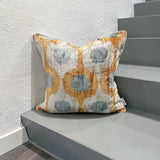 Velvet Ikat Cushion Birds Pale front.