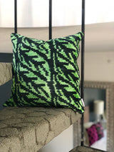 Velvet Ikat Cushion Tropical Leaves.