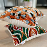 Velvet Ikat Cushion Genie below another variant cushion
