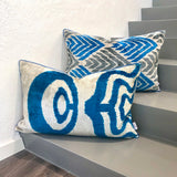 Velvet Ikat Pillow Windcraft on stairs
