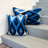 Velvet Ikat Pillow Blue Waves with Velvet Ikat cushion Blue Waves