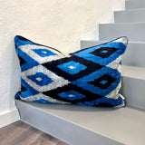 Velvet Ikat Pillow Blue Waves front