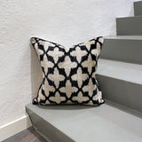 Velvet Ikat Cushion Black Flowers front